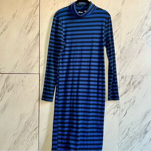 COLLUSION Stripe Turtleneck Bodycon Long Sleeve Maxi Dress SZ 12